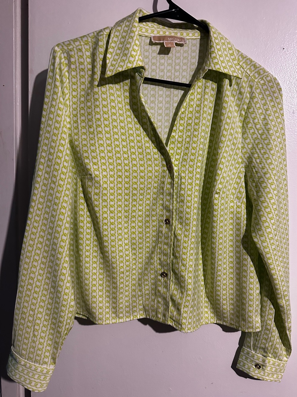 Michael Kors Green & White Chain-Print Blouse